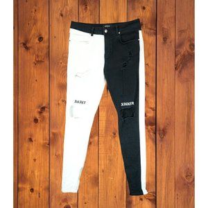Jaffary Studio Saint Sinner Black/White Denim‎ Jeans Sz 32 Colorblock Zip Bottom